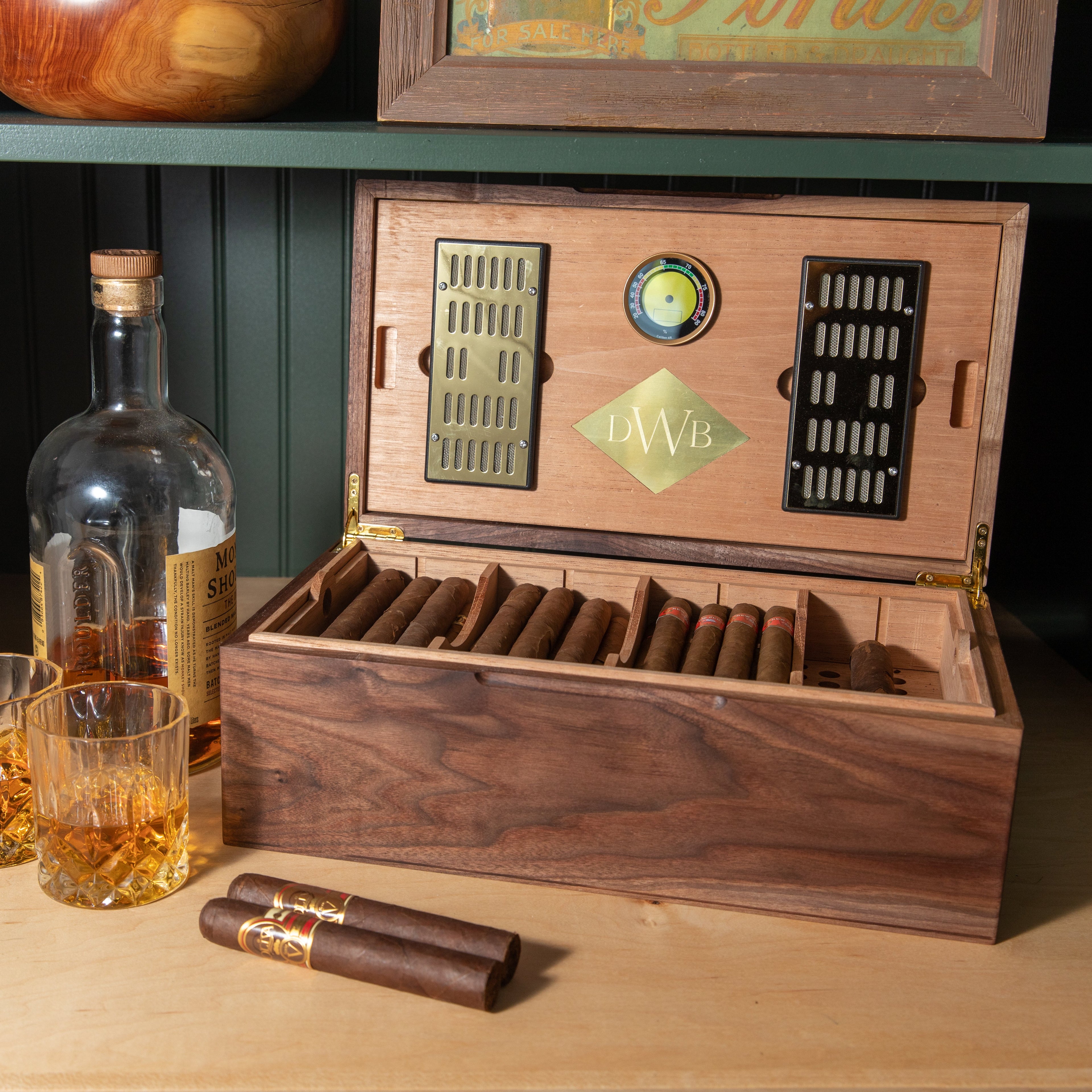 Cigar Humidor - Black Walnut with Spanish Cedar Lining - 80 Capacity