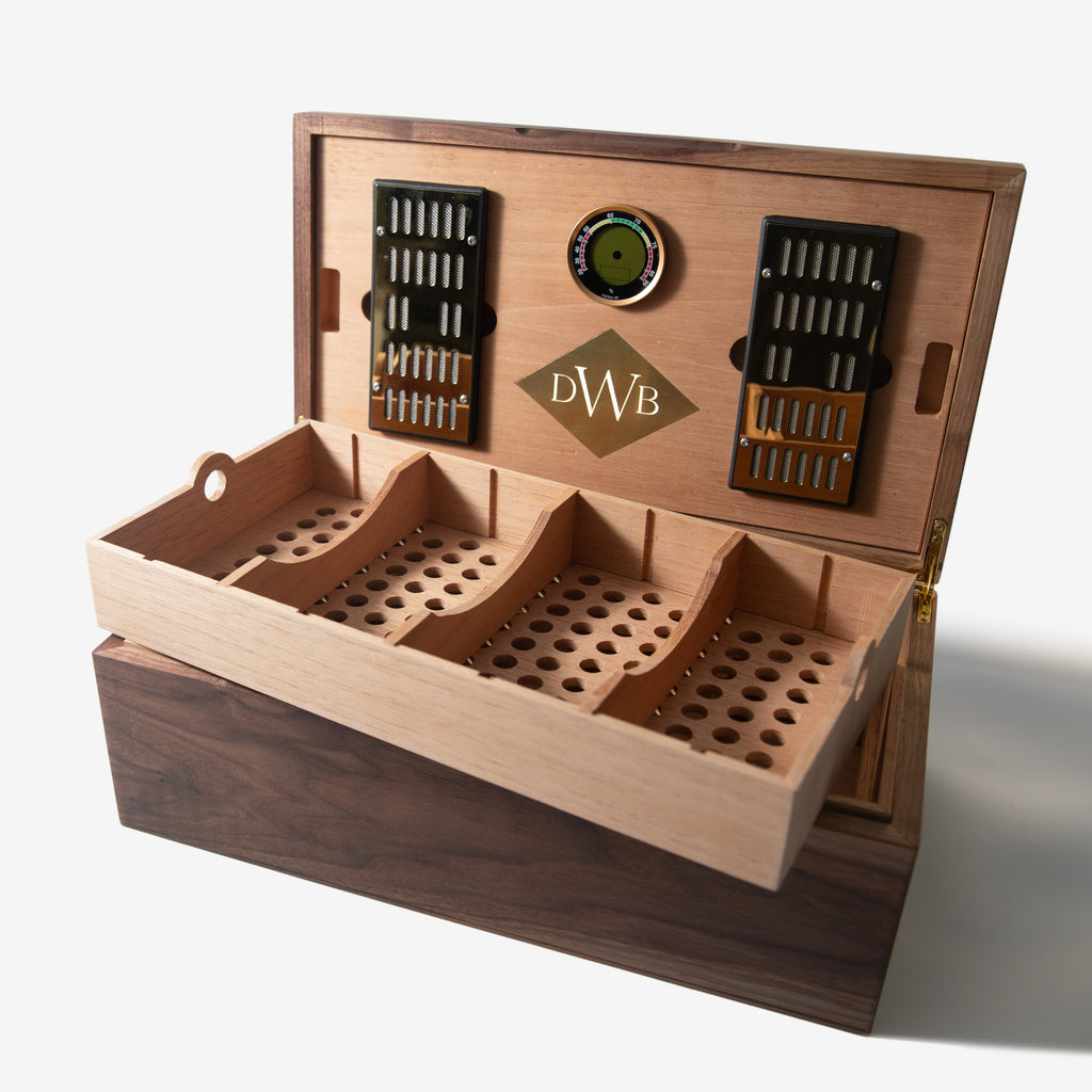 Cigar Humidor - Black Walnut with Spanish Cedar Lining - 80 Capacity